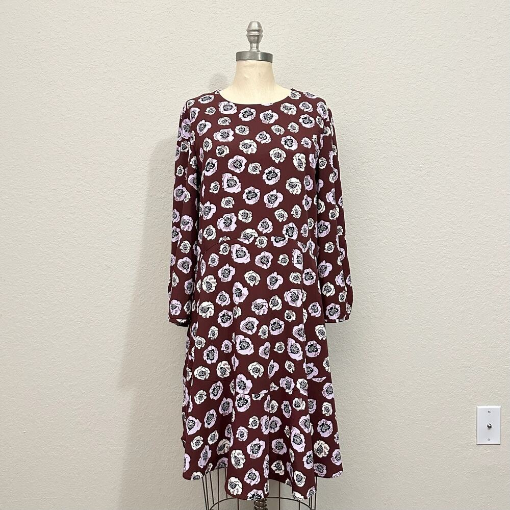 ANN TAYLOR LOFT Midi Dress Maroon Floral All Over Print Boho NWT